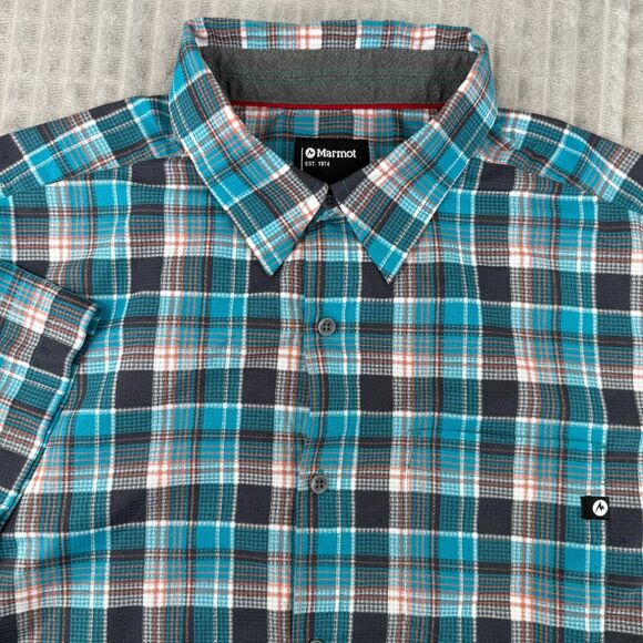 Marmot Shirt Mens XL Short Sleeve Button Front Outdoors Plaid Casual Lightweight - Picture 1 of 7